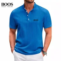 Nouveau polo rayé de haute qualité pour hommes, col Henry, mode d'été, décontracté, confortable, T-shirt polyvalent 4