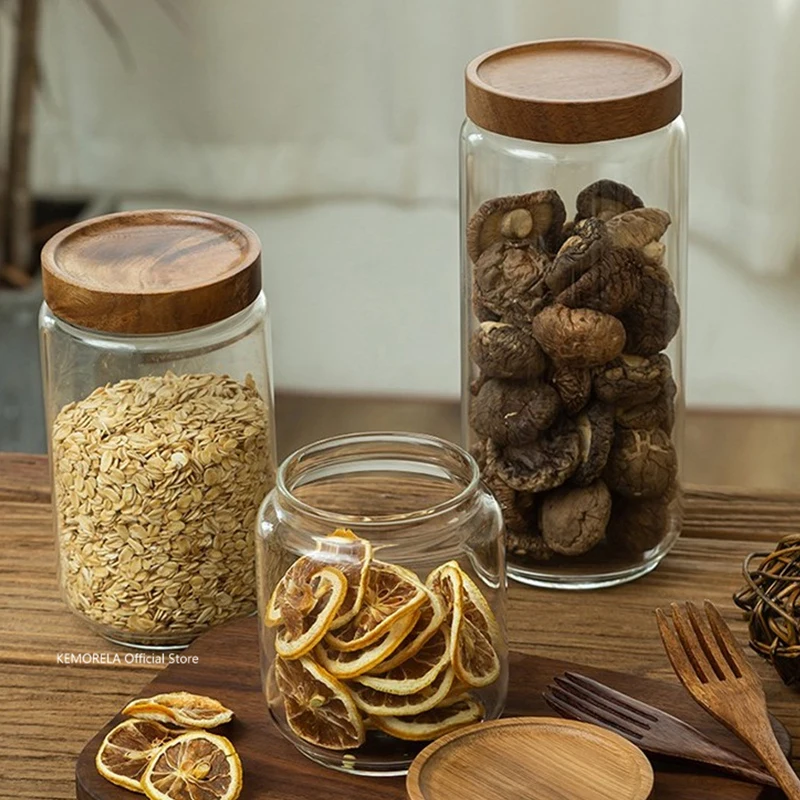 Boîte hermétique en verre avec couvercle en bois, stockage de cuisine, bocaux HI, récipient alimentaire, grains, thé, grains de café, bonbons, beaucoup