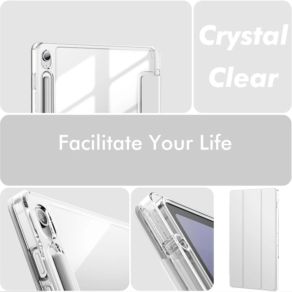 Slim & Lightweight TPU Hybrid Tablet Case with Clear Transparent Back and Auto Wake/Sleep