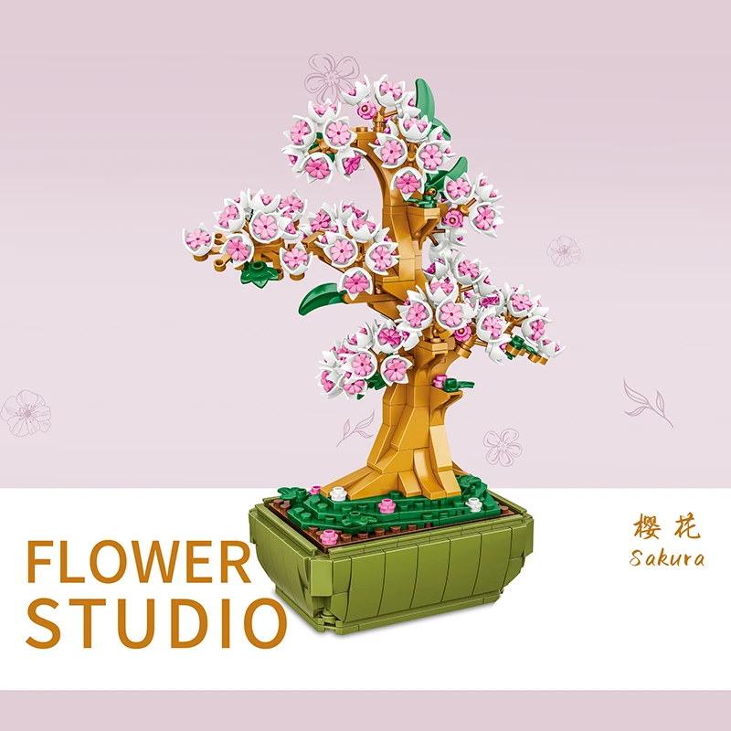 

City Creative Flower Potted Series Cherry Blossom Chrysanthemum Collection Ornaments Building Blocks Bricks Toys Gifts