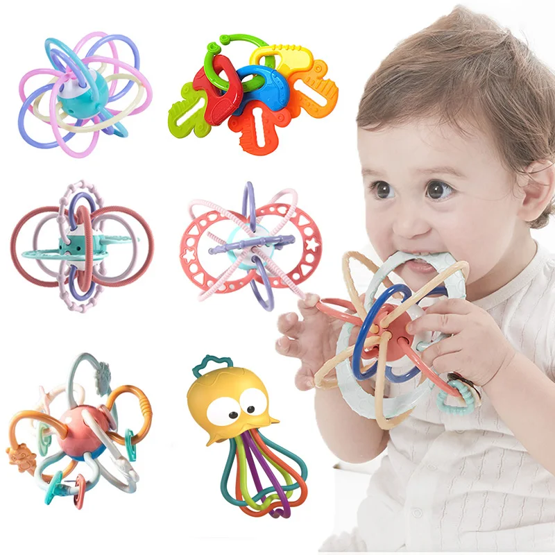 

Montessori Baby Toys 0 12 Months Sensory Rattle Teether Grasping Activity Development Toys Silicone Teething Toys For Babies