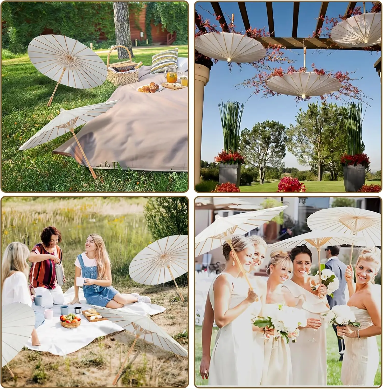 10/20/30PCS Paper Parasol 60/80cm Chinese Paper Umbrellas White Umbrella Photography Props for Baby Shower Party Wedding Rustic 5
