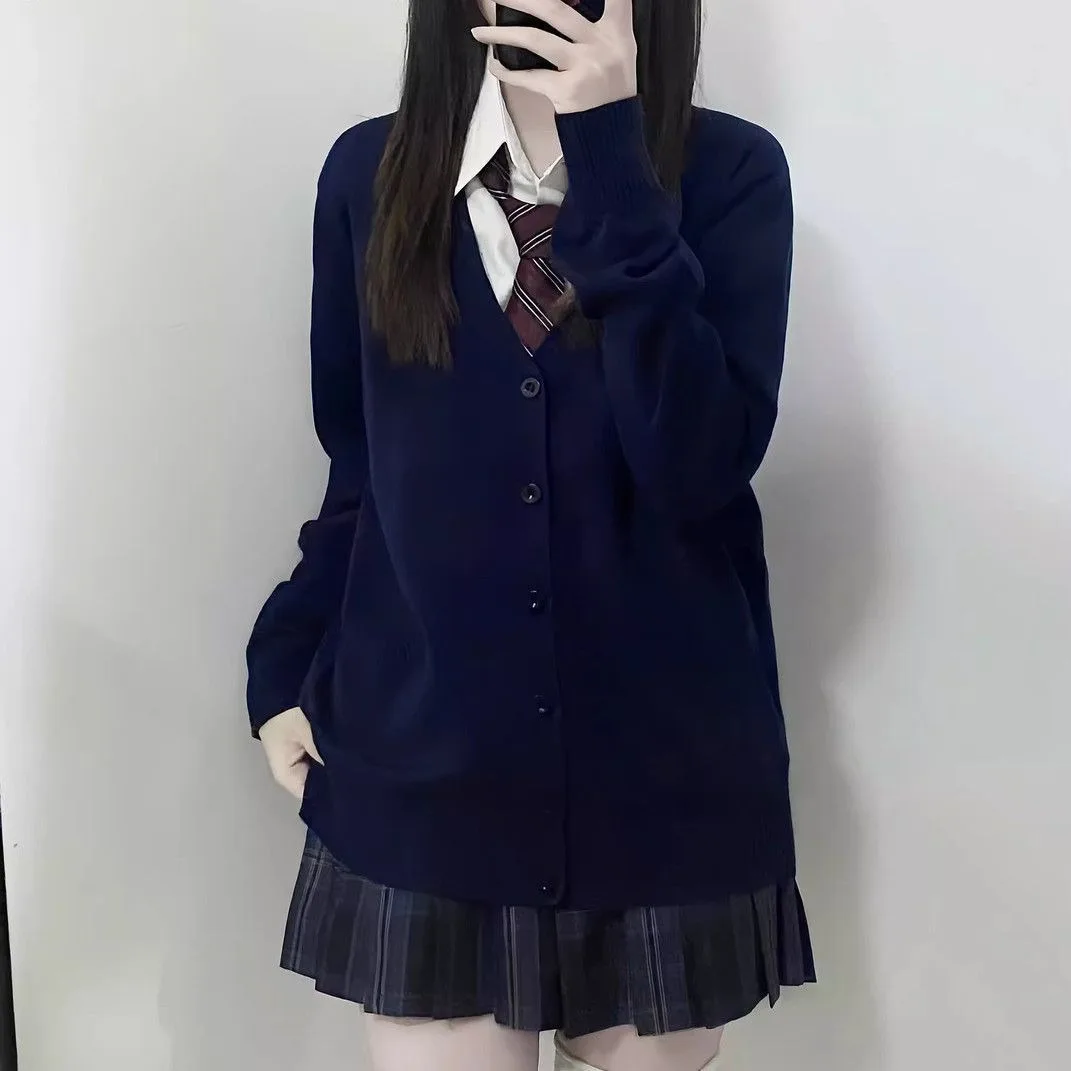 Japanese fashion solid color V-neck knitted sweater,original newJK uniform cardigan top,autumn and winter women's cotton sweater 5