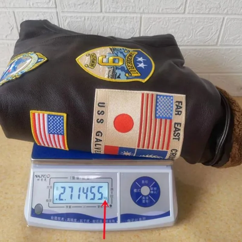 TOP GUN Pilot Leather Jacket Men American Size XXL Genuine Thick Cowhide Winter Warm Aviation Coat 110kg Wear men leather jacket