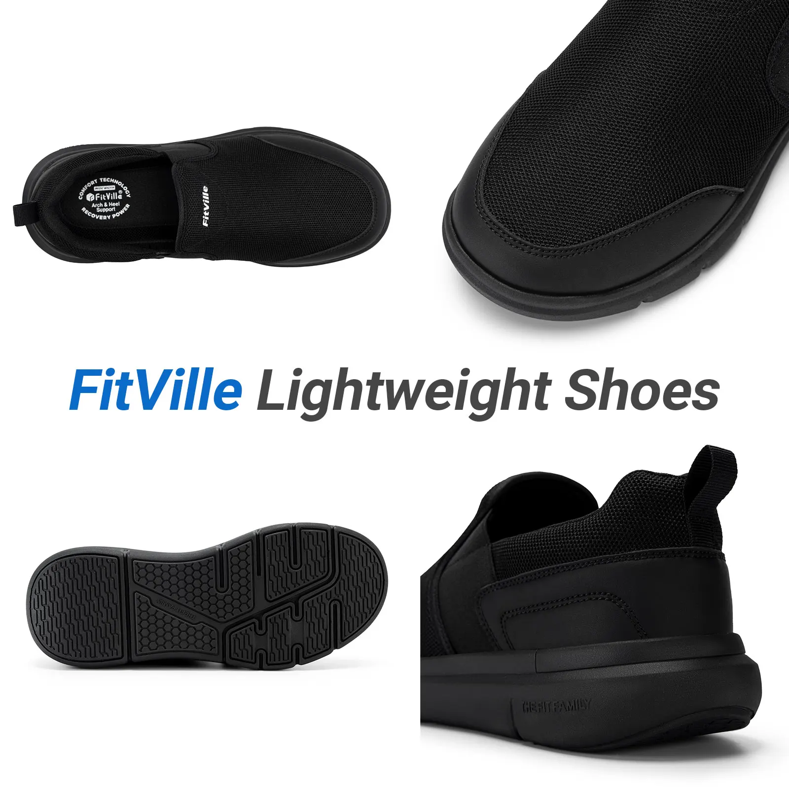 Fitville Heren Loafers Slip-On Verbreed Casual Lichtgewicht Ademend Voor Gezwollen Voeten Plantaire Fasciitis Verlichten Voetpijn