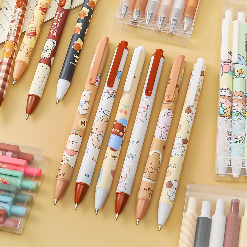 

6pcs/set Cute Animal Bear Gel Pens 0.5mm Black Ink Stationary Supplies Pens for Kids Back To School Gift Kawaii Gel Pen