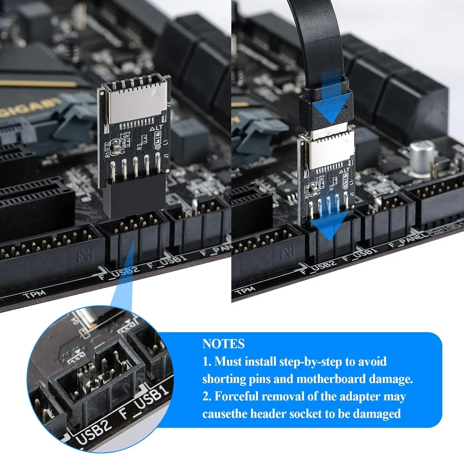데스크탑 PC용 전면 패널 헤더 키-A 소켓 컨버터 마더보드 익스텐션 어댑터, USB 2.0 9 핀-USB 3.1 타입-E 20 핀