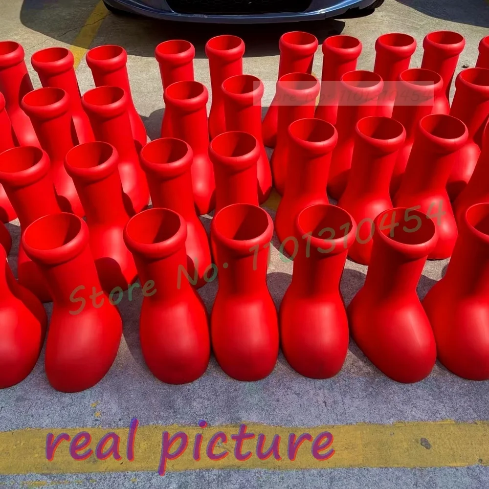 

Red Big High Boots Boy Women Trending Lovely Thick Sole Round Toe Hot Casual Globular Boots 2023 New Slip On Catwalk Chic Shoes