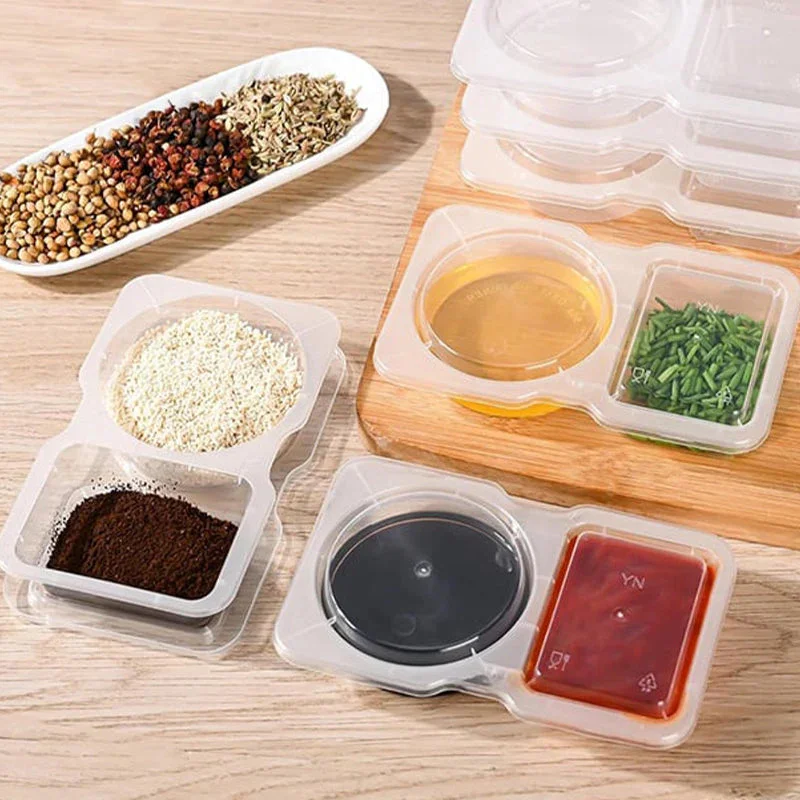 10Pcs Double Compartment Seasoning Container with Lid Condiment Snack Containers for to-go Sauce, Sampling, Travel Picnic