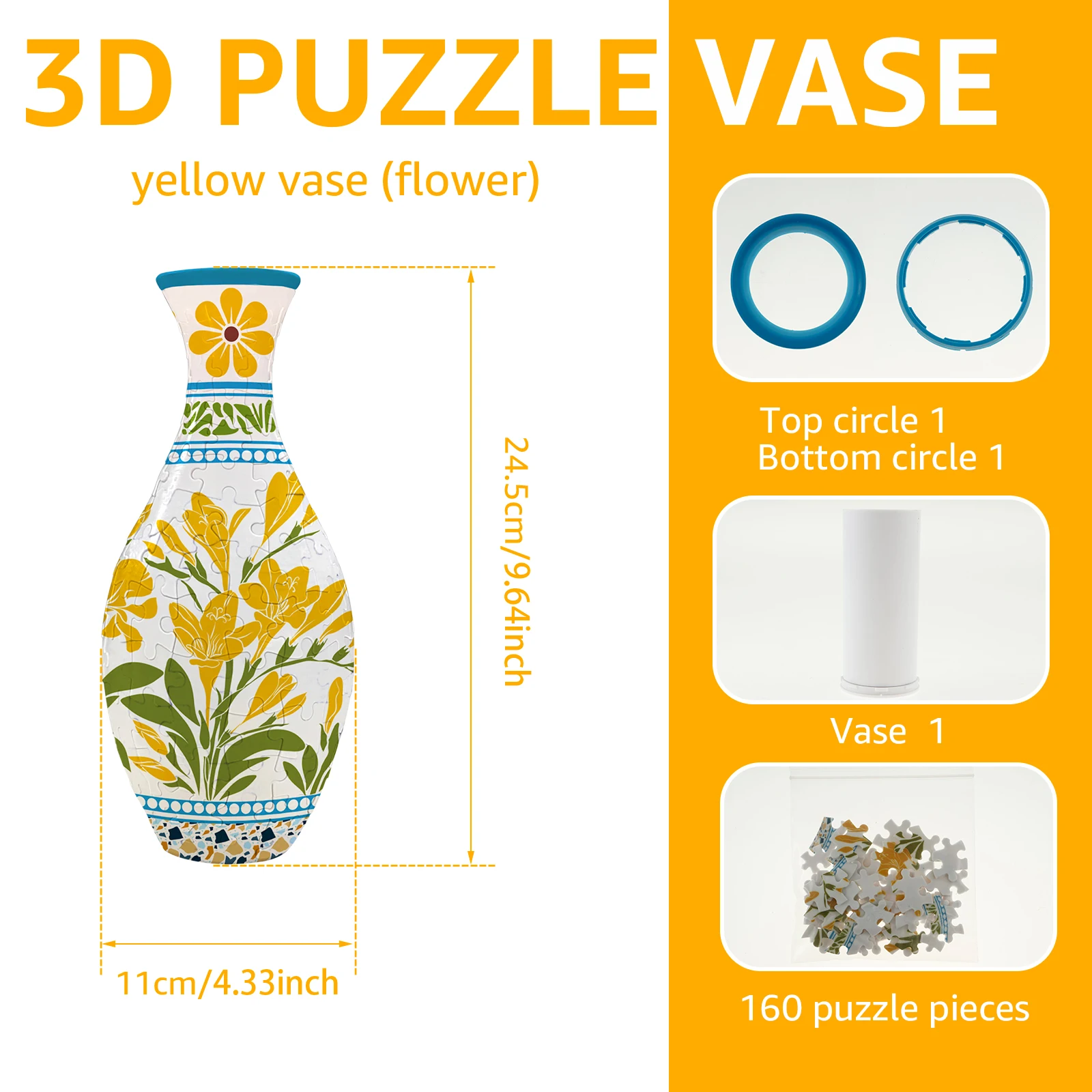 Unique Puzzle Vase Decorative Puzzle Flower Vase 160 Pieces of 3D Puzzles Urn for Adults Housewarming Home Decoration