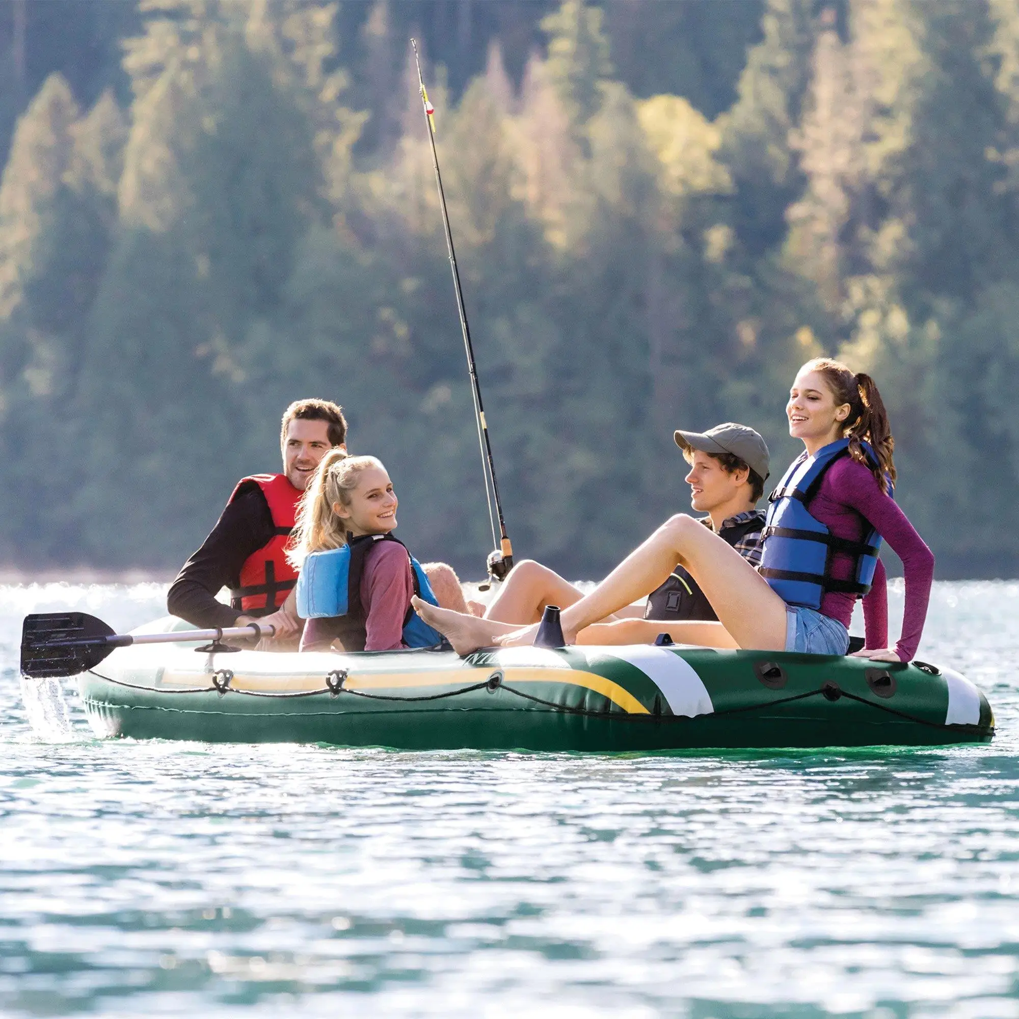 Intex Seahawk 4-Person Inflatable Boat Set with Paddle and Pump