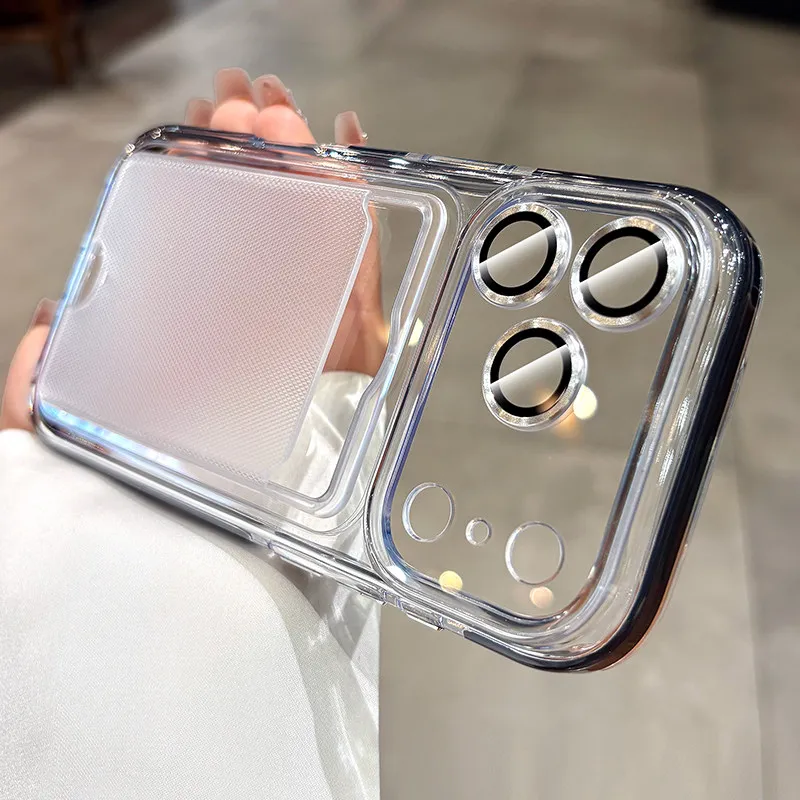 Shockproof Card Slot Wallet Case with Camera Lens Protector and Transparent Cover