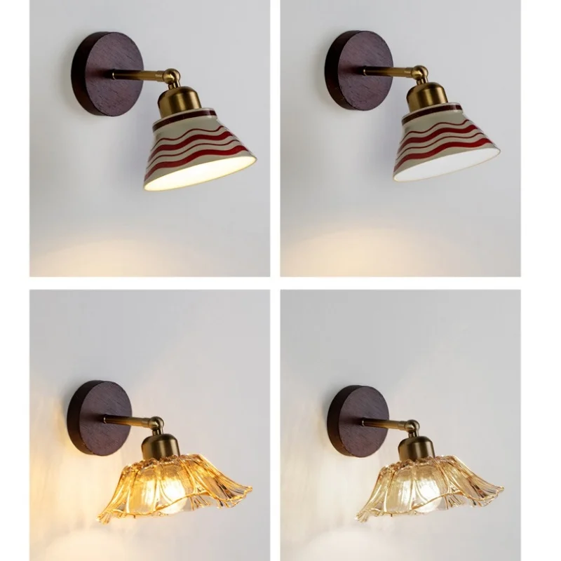 Wall Lamp Bedroom Log Bedside Lamp Cream Style Simple Ceramic shade Vintage New Aisle Living Room Background Wall Cotton Lamp