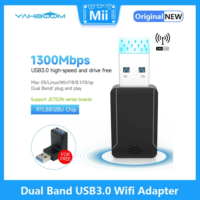 Yahboom 1300Mbps 2.4Ghz + 5Ghz Dual Band Usb3.0 Adattatore Wifi Drive Scheda Di Rete Wireless Per Pc Gratuita Per Jetson Nano/Xavier Nx/Tx2-Nx
