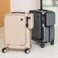 20 Inch Multi Functional Dual Opening Suitcase PC Luggage with USB Port Phone Holder Brake Wheels Travel Luggage for Men Women