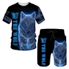 The Wolf Print Set Suit Hip Hop Harajuku 3D Sports 2 Piece Oversized Sweatshirt  O-neck Tshirt Beach Shorts Outfits man clothes 1