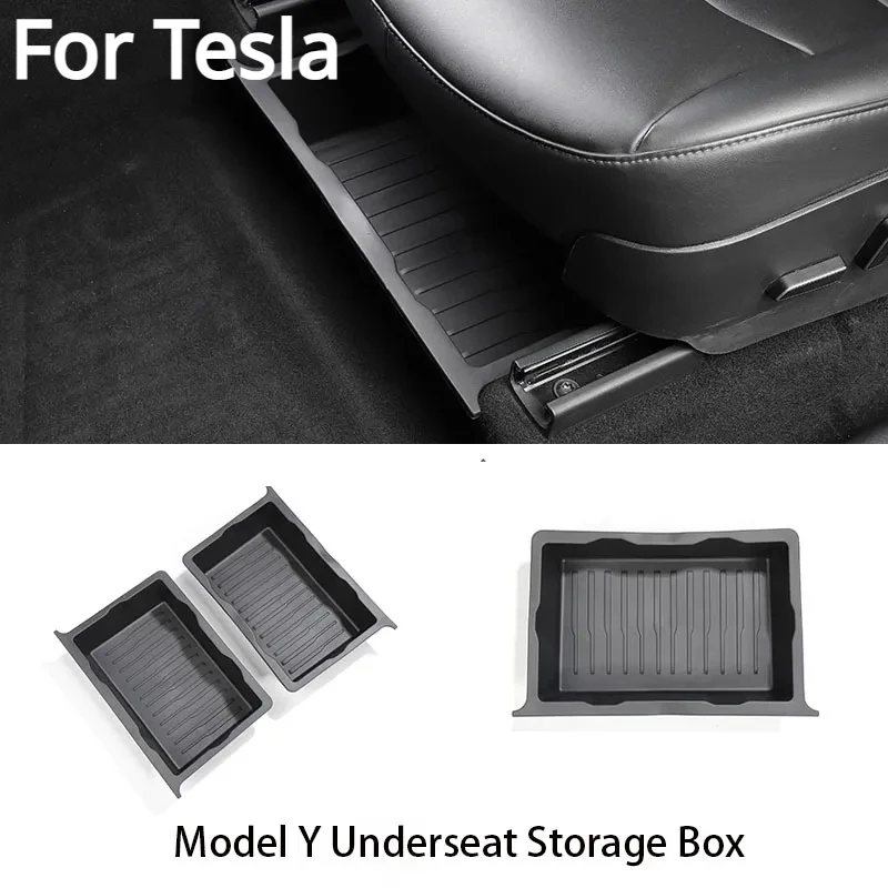 

For Tesla Model Y 2017-2023 Under Seat Storage Box TPE Storage Box Push Pull Drawer Type Organizer Car Interior Accessories