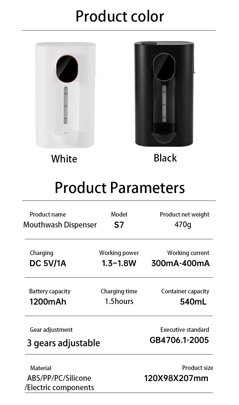 Automatic Mouthwash Dispenser Touchless 540ml,wall Mounted Mouth Wash Dispenser