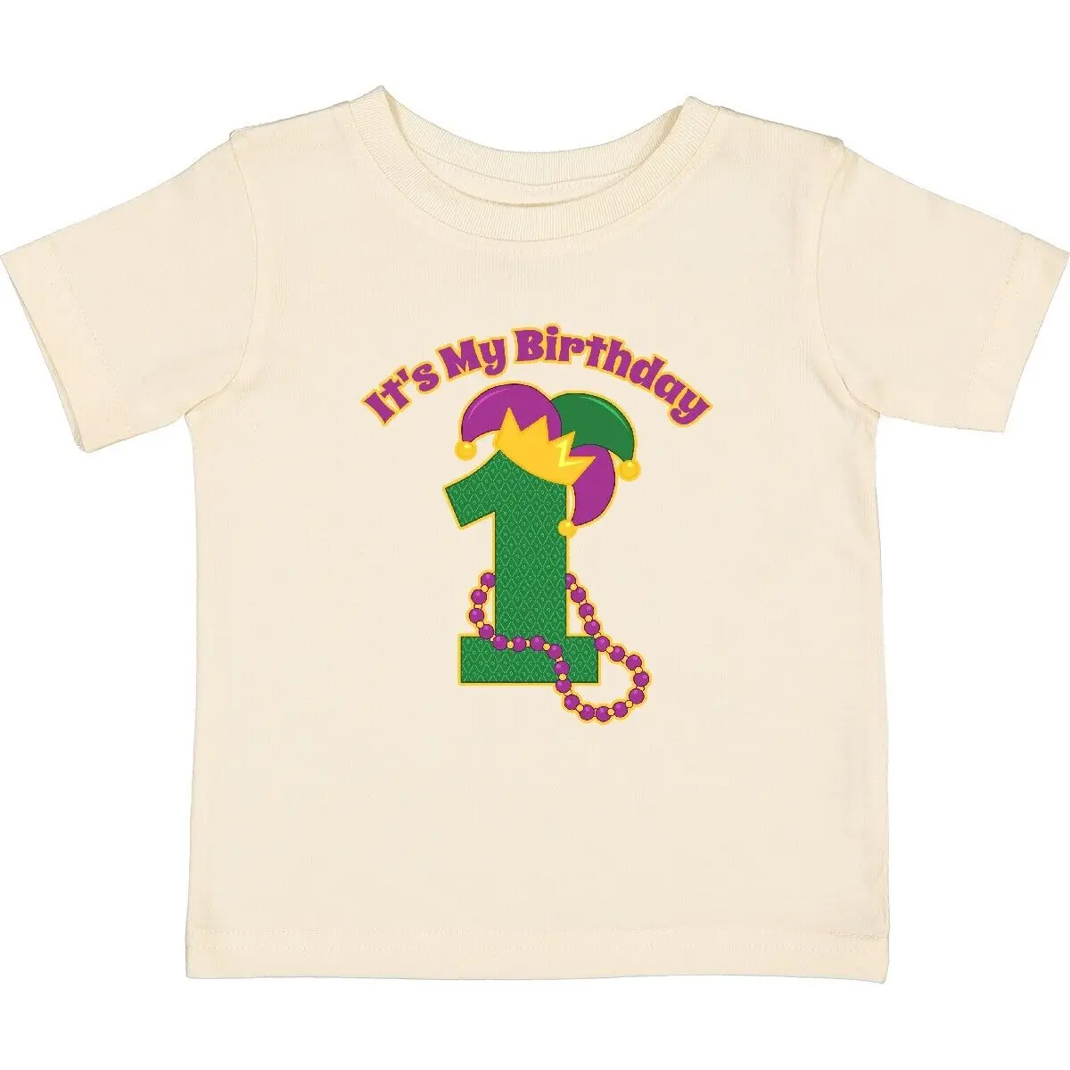 Inktsic Mardi Gras 1St Birthday Baby T Shirt Numero 1 Jester Hat Beads Nuovo Per Maniche Lunghe O Corte