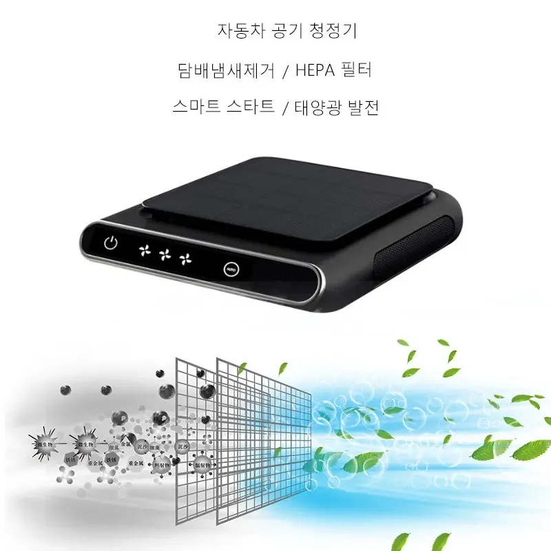 자동차 공기청정기 휴대용 무선 공기 이온화기 태양광 냄새 제거기 연기 PM2.5 HEPA 필터 차량용 음이온 탈취제