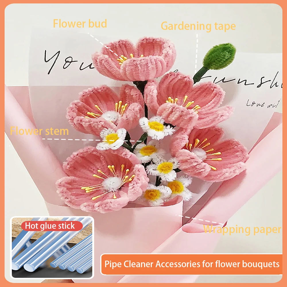 Pipe Cleaner Accessories Flower Pole Tape Wire Wrap Plastic Handmade diy bouquet wrapping paper material pack