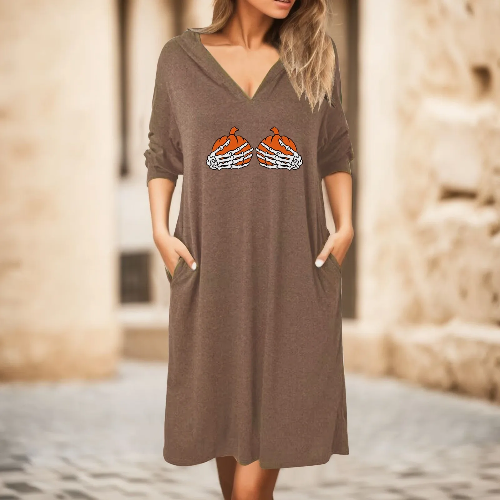 

Women's Casual Long Sleeve Hooded Floral Print Maxi Dress For Summer V Neck Dresses for Women Cute Winter Dresses for Women