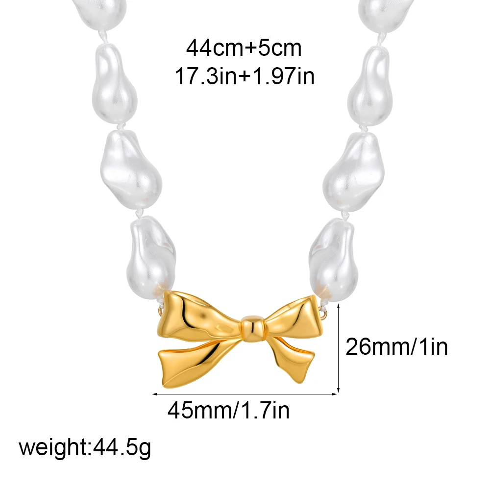 Elegant Irregular Baroque Pearl Bow Necklace for Women Handmade Weave Gold Color Bowknot Pearls Temperament Choker Party Jewelry