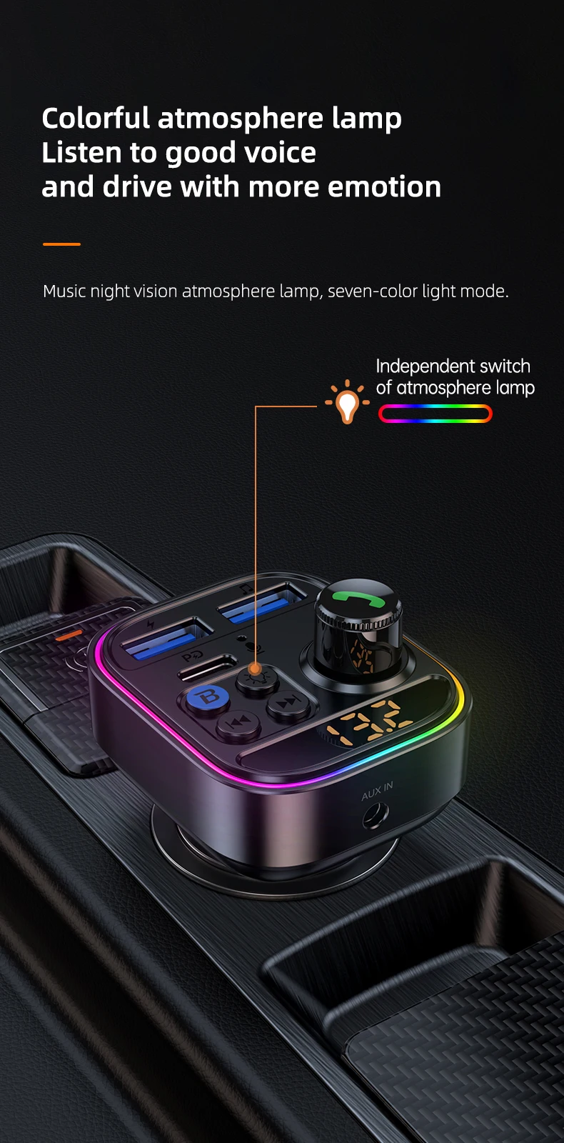 Bluetooth 5.3 FM Transmitter Wireless Bluetooth Car Adapter AUX Radio Receiver M