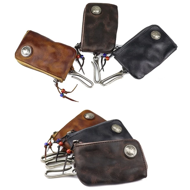 Tragbares Leder für Schlüssel Brieftasche für Männer kurze Vintage