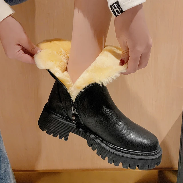 

ENMAYLA Big Size 34-42 Women Ankle Boots Real Leather Plush Fur Warm Shoes Woman Winter Fashion Ins Daily Ladies Footwear