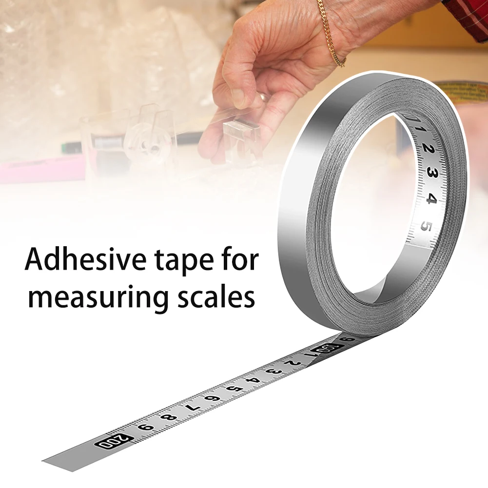 자기 접착 스테인레스 스틸 작업대 눈금자 테이프 데스크 스틸 유연한 스케일 스티커 접착 테이프 측정 DIY 개선 도구
