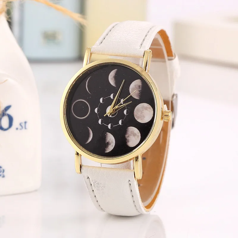 Moon Phase Astronomy Space Watch Fashion Women Quartz Watches Casual Leather Wrist Watch  Feminino