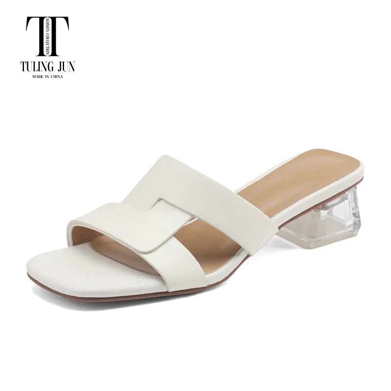 

TULING JUN 2023 Summer Lady Concise Square Head Open Toe Slippers Medium Strange Style Heel Sandals For Women DTN-A218-1