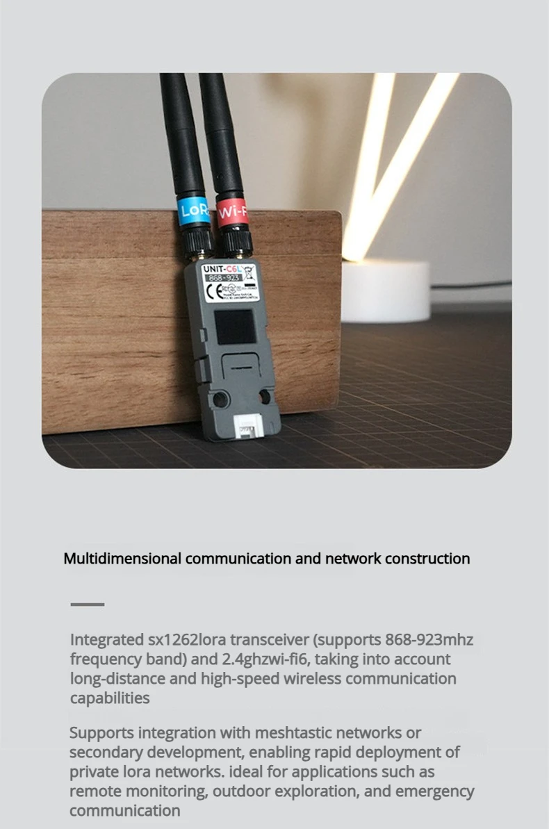 Unit C6L LoRa Communication Unit ESP32-C6 Wi-Fi 6 & SX1262 868-923MHz Supports M