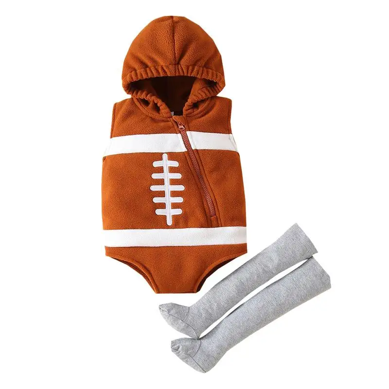 

Baby Football Hooded Sweatshirt Romper Oblique Zipper Sleeveless Jumpsuit Sleeveless Hoodies Zipper Bodysuit Jumpsuit Outfit For