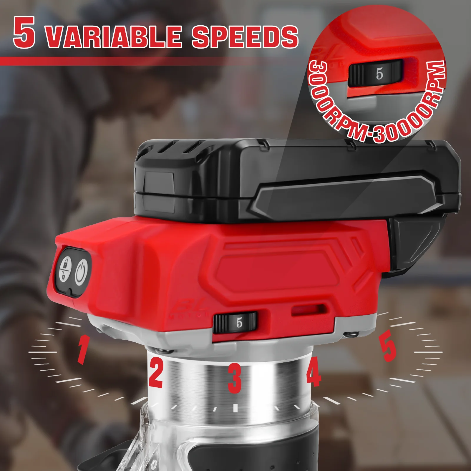 브러시리스 전기 트리머 800W 30000RPM 무선 컴팩트 라우터 밀워키 18V 배터리 용 5 속도 목공 트리밍 기계