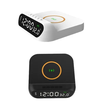 15W Wireless Charger Charging Station with LCD Digital Alarm Clock Thermometer Electronic Desk Calendar Household 2