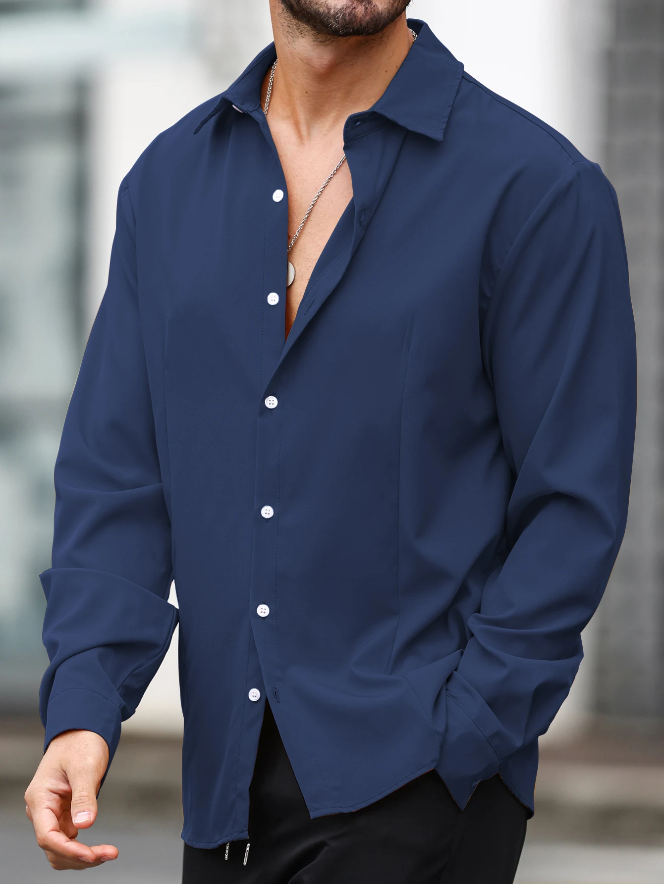남성용 가디건 상의, 블루 단색 셔츠