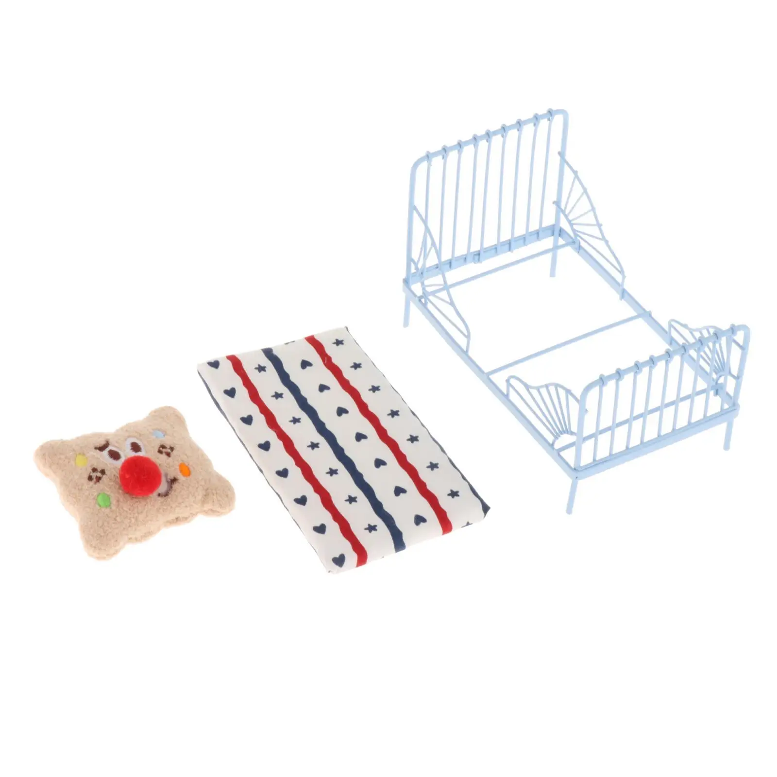 

1:12 Dollhouse Miniature Bed DIY Scene Accessories Simulation 1:12 Dollhouse Small Single Bed for Bedroom Children Room Blue Bed