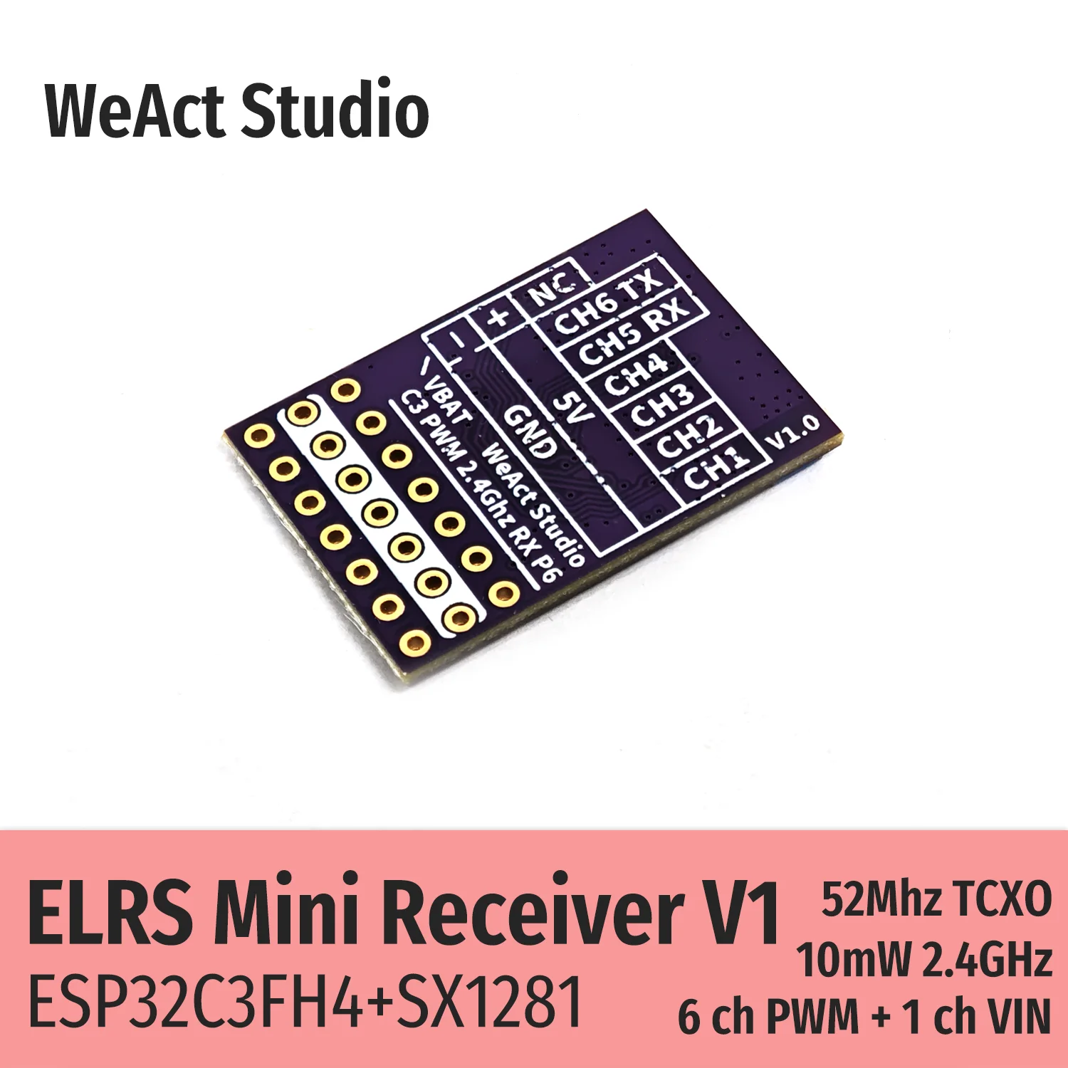 Récepteur ELRS V1 pour Drone FPV - WeAct Studio, 2.4G, avec antenne IPEX dépliée et câble de liaison