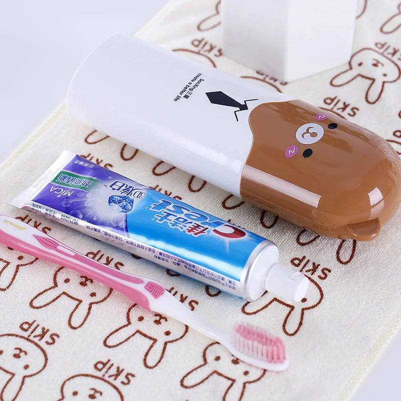 Cartoon Bear Toothpaste Toothbrush Holder Bathroom Accessories Portable Travel Toothbrush Cover Cup Bathroom Organizer