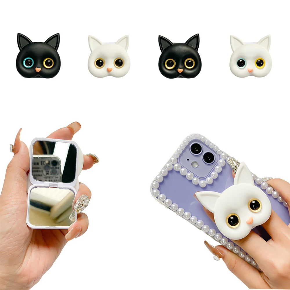 3D подставка для телефона с котом, милый держатель для мобильного телефона с зеркалом в туалетном столике для iPhone 13 12pro Max X 8 Xiaomi Realme Samsung, подарок для девушки, портативный