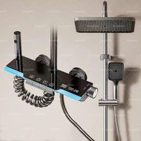 Grey Shower Set Ambient Light Showers System Set  Digital Display Piano Button With Bathroom Faucets Shower Head 1
