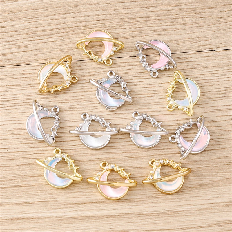 5 Stück 20x15mm Niedliche Kristallmond-Anhänger Passend für Halsketten, Ohrringe, Armbänder, DIY Handgemachtes Kunsthandwerk, Schmuckherstellungszubehör