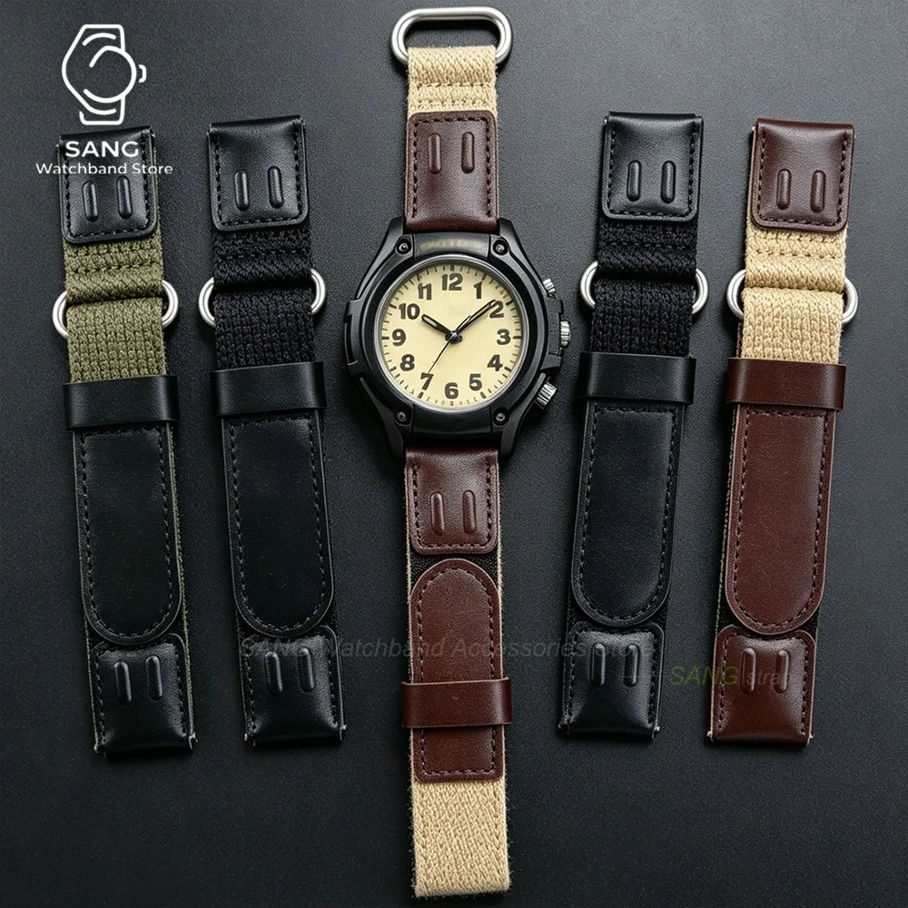 Universal Quick Release Nylon & Vintage Leather Watch Band - Military Style Replacement Wristbelt
