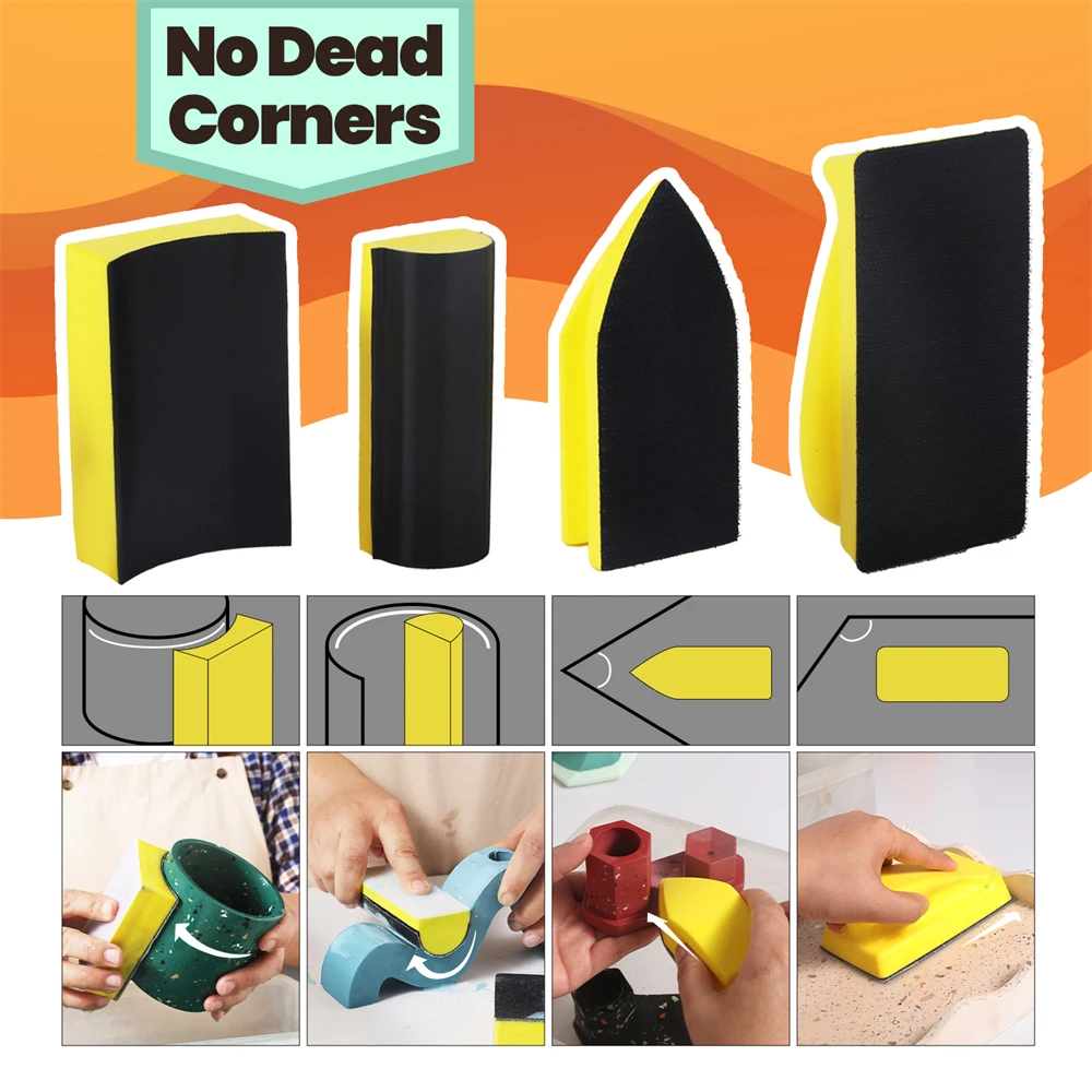 4 Shapes Professional Wet&Dry Sanding Block for Jesmonite Plaster Crafts Restoration Polishing DIY Concrete Jar Wet Hand Sander sanding block