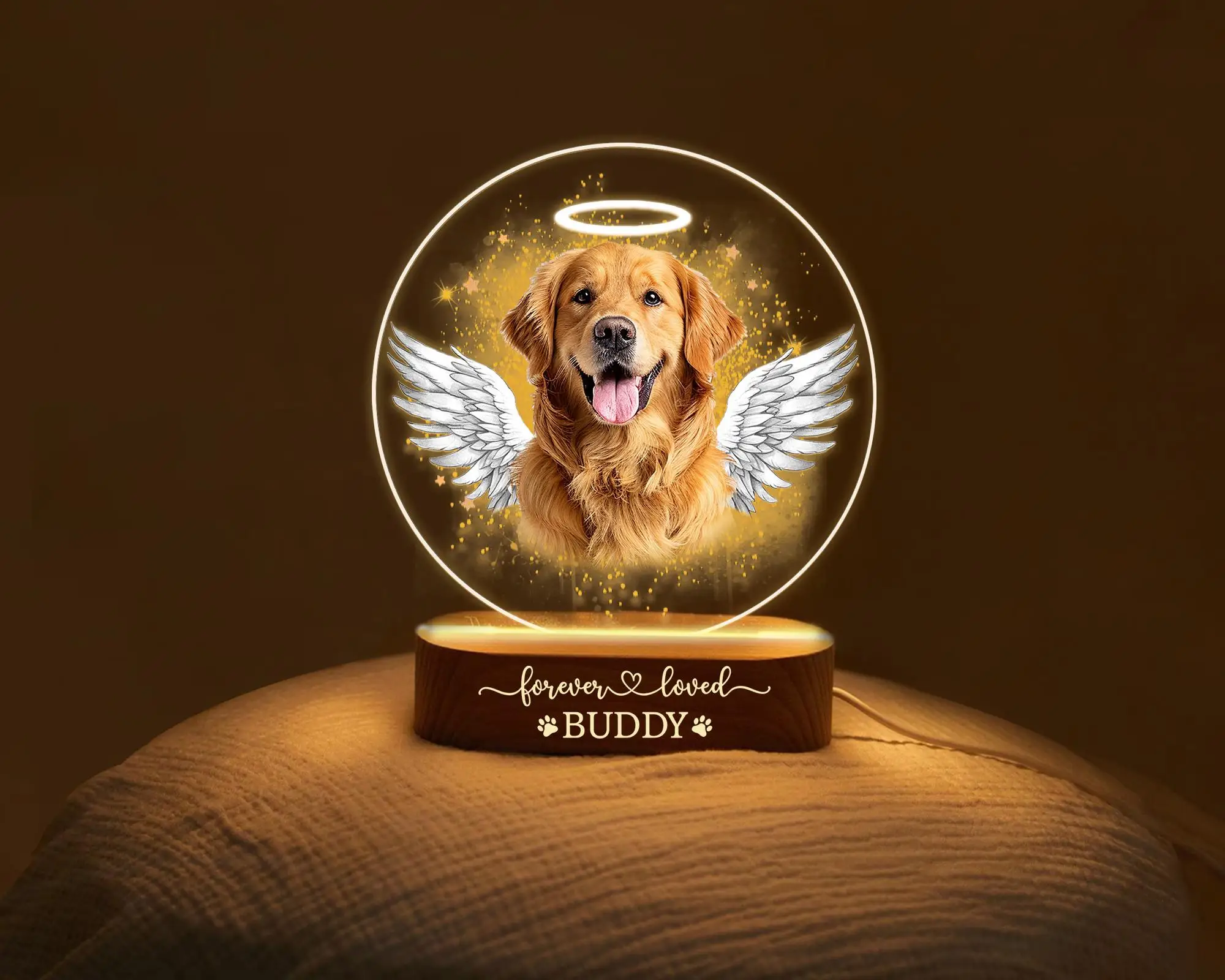 Personalisierter Hunde-Gedenk-Fotorahmen, Haustier-Portrait-Plakette mit Hundenamen, Pfotenabdruck, besonderes Gedenkgeschenk für die Erinnerung von Haustierverlust – Detail 4