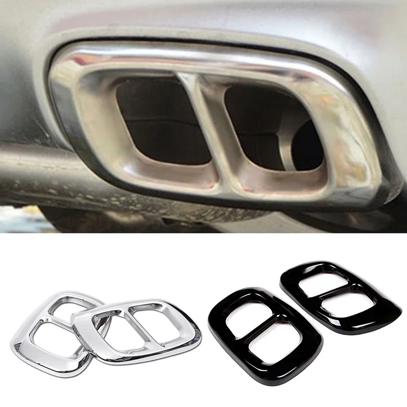 2Pcs/Sets Glossy Black / Silver Stainless Steel Exhaust Pipe Tips Cover Trims For Mercedes Benz GLA 200/220/260 X156 2015 - 2018