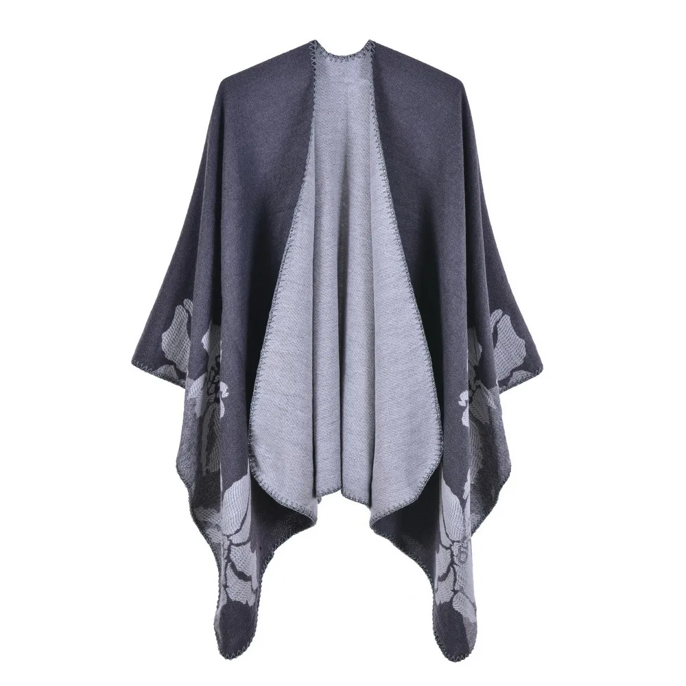 

Autumn Winter Women Shawl Fashion Imitation Cashmere Jacquard Fork Thickened Cloak Lady Warm Shawl Ponchos Capes P5