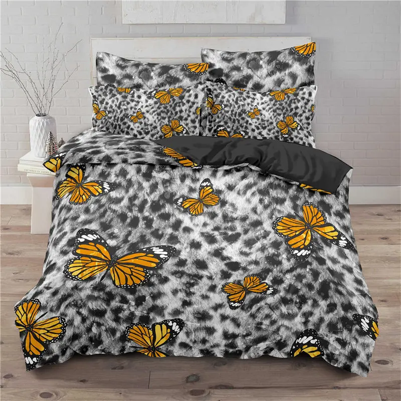 Soft Butterfly Bedding Set Microfiber Leopard Print Background Duvet Cover Set For Adult Bedroom Decor As Greetings and Presents Bedding Sets classic